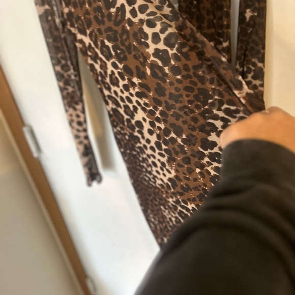 Daytrip Leopard Print Mesh 
long Line Open Front Cardigan Brown and Black - Picture 6 of 10